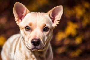 Portrait of a dog on a background of blue sky. photo