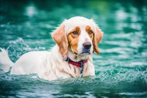 Portrait of a beautiful English Setter dog in the park. photo