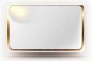 a white card for mockup, horizontal rectangular with rounded corner shapes, front view, stunning light, studio light, reflexion of hundred fine lines of gold reflection, white background photo