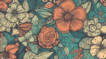 Floral background pattern with flower and leaves. photo