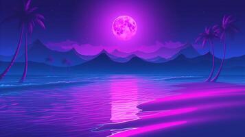 Neon Glow Beach, A Stunningly Luminous Background. photo