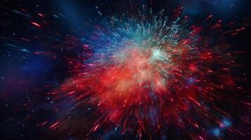 Red Blue Fireworks Abstract Cosmic Background. photo