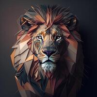 illustration of creative of lion made of colorful geometric shapes on background. Leader, courage, strong and brave, majestic lion photo
