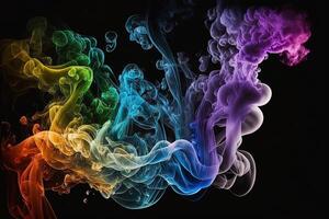 a colorful smoke cloud is shown in this image, it looks like it is floating in the air and is very dark and blue and yellow, with a black background. photo