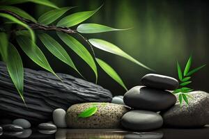 Bamboo and stones in a wellness spa. . Zen Stones and Bamboo on the water. relax, enjoy at spa concept photo