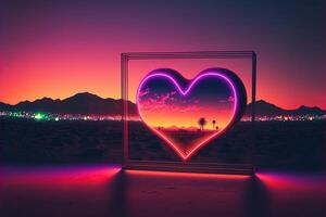 valentine day with retro style hearts, love concept, retro wave sunset, in style of synthwave artwork, cinematic color grading, cinematic light, depth of field. photo