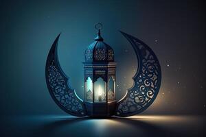 Islamic greeting Eid Mubarak cards for Muslim Holidays.Eid-Ul-Adha festival celebration.Arabic Ramadan Lantern . Crescent Islamic with mosque for Ramadan Kareem. photo
