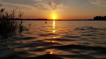 atardecer, amanecer verano paisaje.hermoso naturaleza.azul cielo, increíble vistoso nubes.naturales fondo.lago, Dom. ai generativo foto