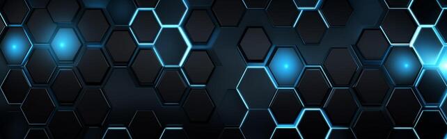 Futuristic black and blue hexagon background technology concept. photo