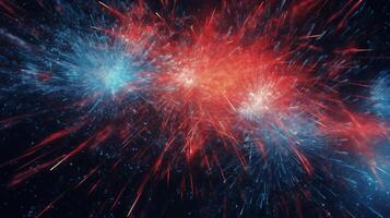 Red Blue Fireworks Abstract Cosmic Background. photo
