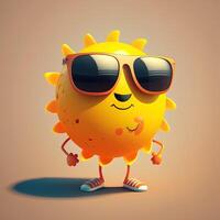 collection of happy, smiling, joyful cartoon style sun characters for summer, vacation design. Cartoon sun character wearing sunglasses. photo