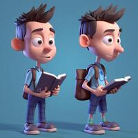 Cartoon 3d character reading a book, study concept. photo