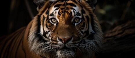 Tiger face close up ciematic. AI Generative photo