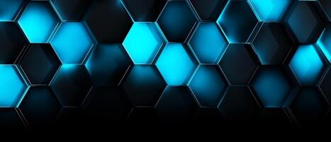 Futuristic black and blue hexagon background technology concept. photo