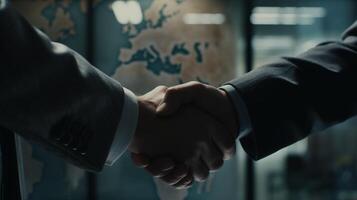 business partners handshake global corporate with technology concept. photo