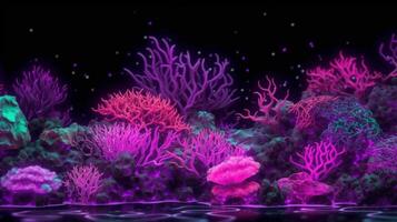 Neon Glow Coral Reef Background. photo