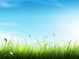 Nature background with grass and blue sky. photo