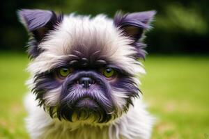 Cute Affenpinscher dog standing in the park. photo