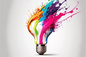 illustration of colorful bulb with splash of colors on white background. Creativity, eureka, imagination, inspiration. . Idea and solution concept photo