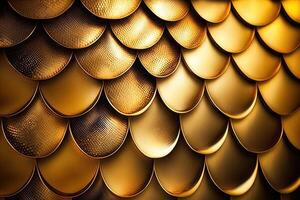 Dragon scales background - gold shining shells . Simple background made of dragon scale armor illustration . photo