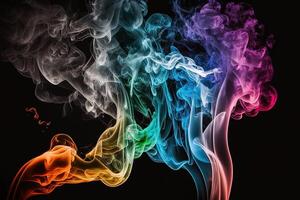 a colorful smoke cloud is shown in this image, it looks like it is floating in the air and is very dark and blue and yellow, with a black background. photo