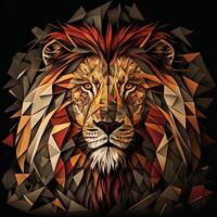 illustration of creative of lion made of colorful geometric shapes on background. Leader, courage, strong and brave, majestic lion photo