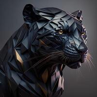 illustration of creative of black panther made of colorful geometric shapes on background. Leader, courage, strong and brave, majestic black panther. photo