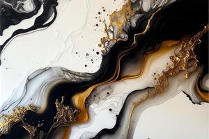 Marble ink abstract art from exquisite original painting for abstract background, color white, gold, black. Painting was painted on high quality paper texture to create smooth background photo