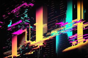 Abstract background with interlaced digital glitch and distortion effect. Futuristic cyberpunk design. Retro futurism, web punk, rave 80s 90s cyberpunk aesthetic techno neon colors. photo