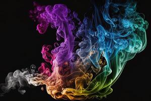 a colorful smoke cloud is shown in this image, it looks like it is floating in the air and is very dark and blue and yellow, with a black background. photo