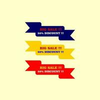 Marketing Asset Clip Art Saying BIG SALE and DISCOUNT in Red, Yellow and Blue. Suitable for printing business and product promotion purposes. vector