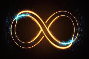 glowing neon infinity symbol in the night. . Infinity, eternity, infinite, endless, loop symbols. photo