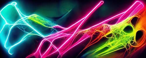 illustration of gaming background abstract, cyberpunk style of gamer wallpaper, neon glow light of sci-fi. Glowing iridescent neon lights for both light and dark backgrounds. photo