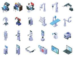 Medical robot operator icons set isometric vector. Surgery artificial vector