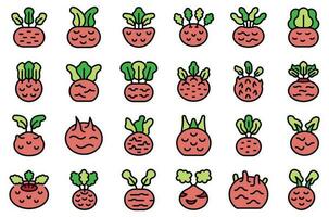 Kohlrabi icons set vector flat