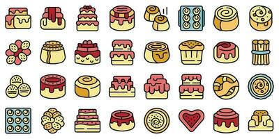 Cinnamon roll bun icons set vector flat