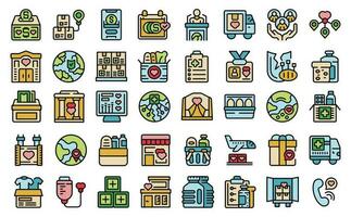 Humanitarian aid icons set vector flat