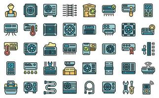 Installation of air conditioner icons set vector flat