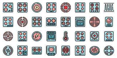 Induction cooker icons set vector flat