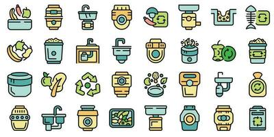 Food Waste Disposer icons set vector flat