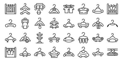 Clothes hangers icons set outline vector. Hook hunger vector