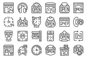Shop opening hours icons set outline vector. Store time vector