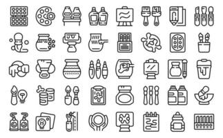 Art workshop icons set outline vector. School tools vector