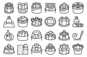 Stir fried ice cream icons set outline vector. Thai roll vector