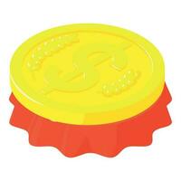 Drink production icon isometric vector. Dollar sign coin and metal bottle cap vector