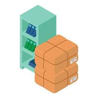 Office cabinet icon isometric vector. Cabinet with shelve and closed parcel icon vector