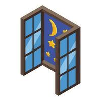 Night window icon isometric vector. Night babysitting vector