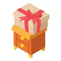 Gift concept icon isometric vector. Large closed box with bow on bedside table vector