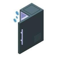 Repair fridge icon isometric vector. Service person vector