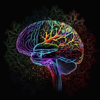 generativo ai cerebro Arte nft neón y cyberpunk color, holografía, cósmico fondo, brillante digital cerebro ai inteligencia formando digitalizado neuronas artificial inteligencia Arte algoritmo. foto